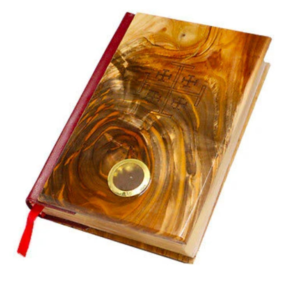 Gorgeous Vintage Jerusalem Hand Carved Olive Wood Bible with Holy Soil